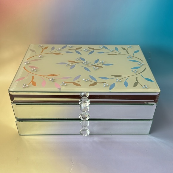Reflective Jewelry Box with Crystal Handles - Picture 9 of 11